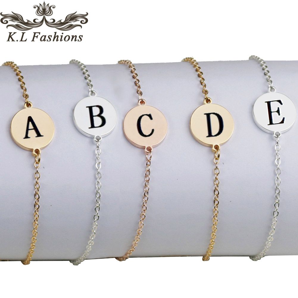Tiny Initial Charms  Beach Wristbands Simple Bangles 26 Letters Bracelets