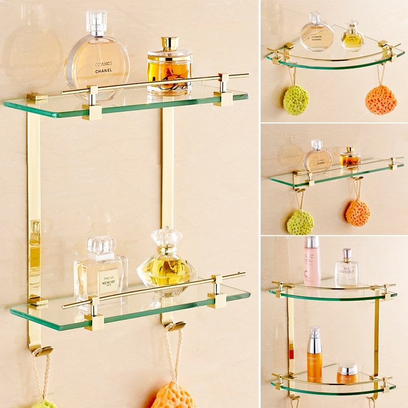 2020 Gold Brass Corner Shelf Wall Mounted Bathroom Accessories Set