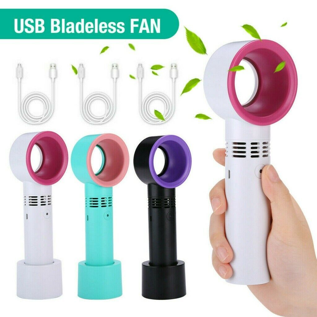 USB Rechargeable Portable Bladeless Cooling Fan Handheld Mini Cooler No Leaf Handy Fan With 3