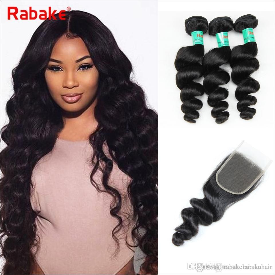 Rabake Loose Wave Brazilian Virgin Hair Weave Bundles With Top