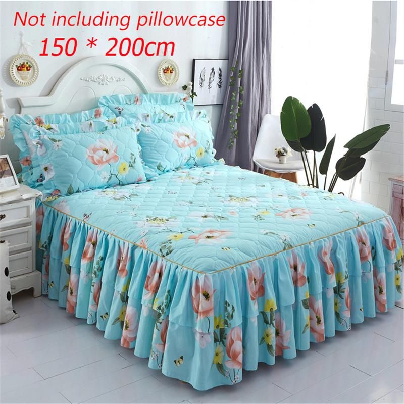 2019 Thickened Quilted Single Piece Bed Skirt Double Layer 2019 Thickened Quilted Single Piece Bed Skirt Double Layer Lace Cover Printed Pillowcase 150 200cm White Bedskirts 18 Bedskirt Queen
