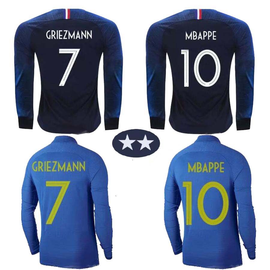 Acheter Maillot De Foot 2 Étoiles À Manches Longues MBAPPE GRIEZMANN POGBA 2019 DEMBELE MARTIAL