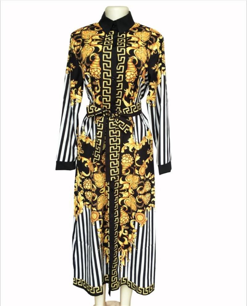 Gorgeous Women Designer Dress Stripe And Gold Floral Print Female Dress ...