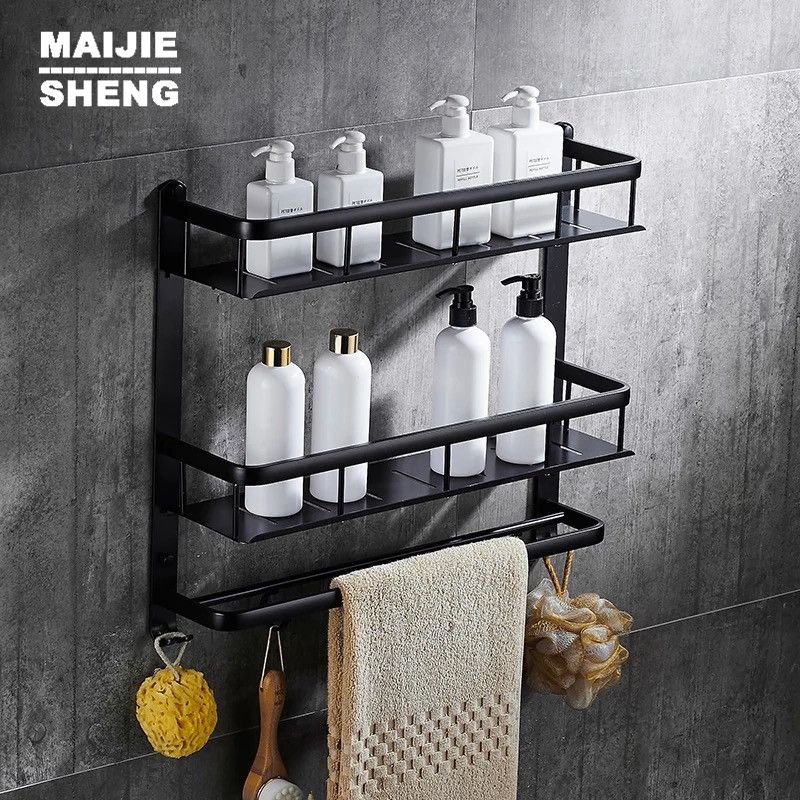 2021 Maijiesheng Pure Black Bathroom Shelf Black Double Layer Bathroom