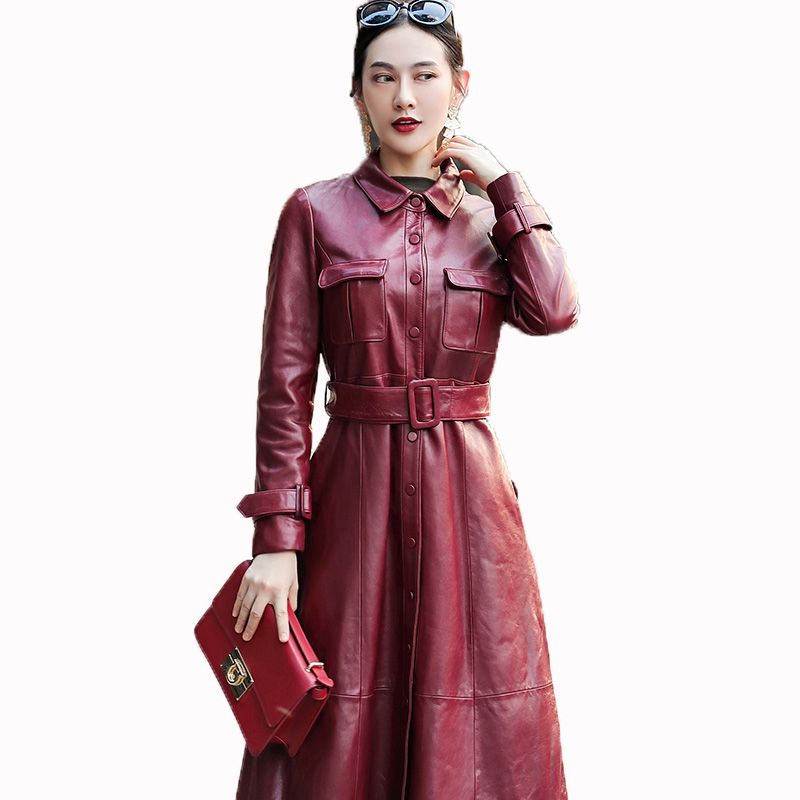 Real Genuine Leather Jacket Korean Vintage Sheepskin Coat Autumn Winter Women Clothes 2018 Windbreaker Long Zt1343