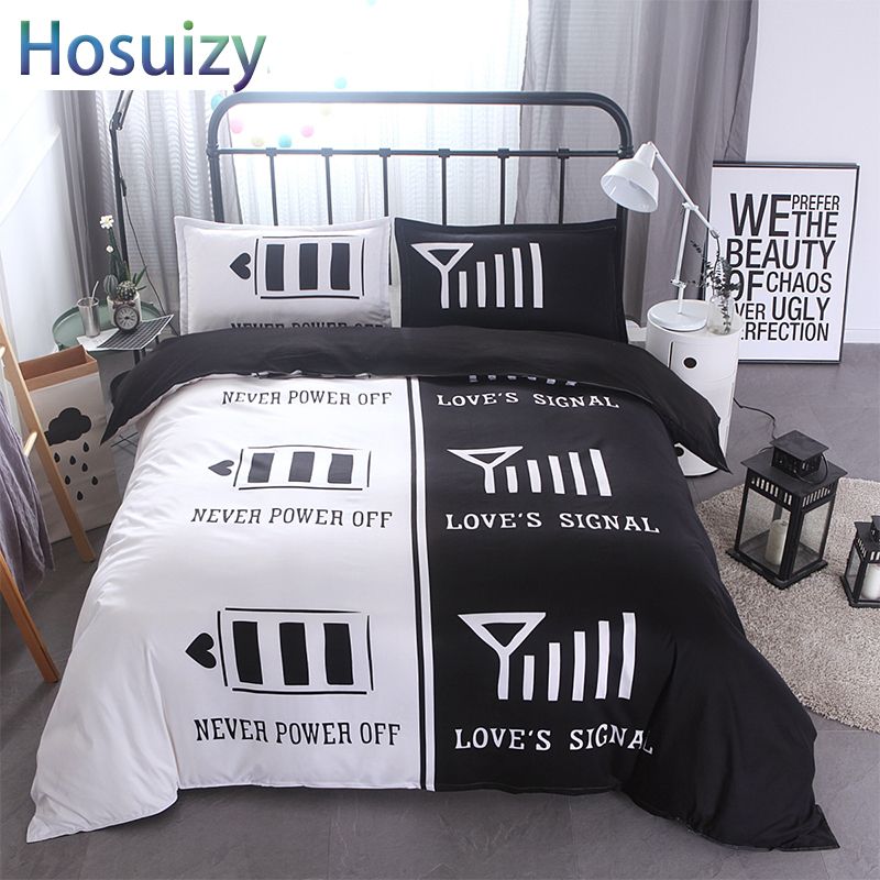 Luxury Couple Bedding Set Queen Size Black And White Dividing Line Mr Mrs Home Textile Lover