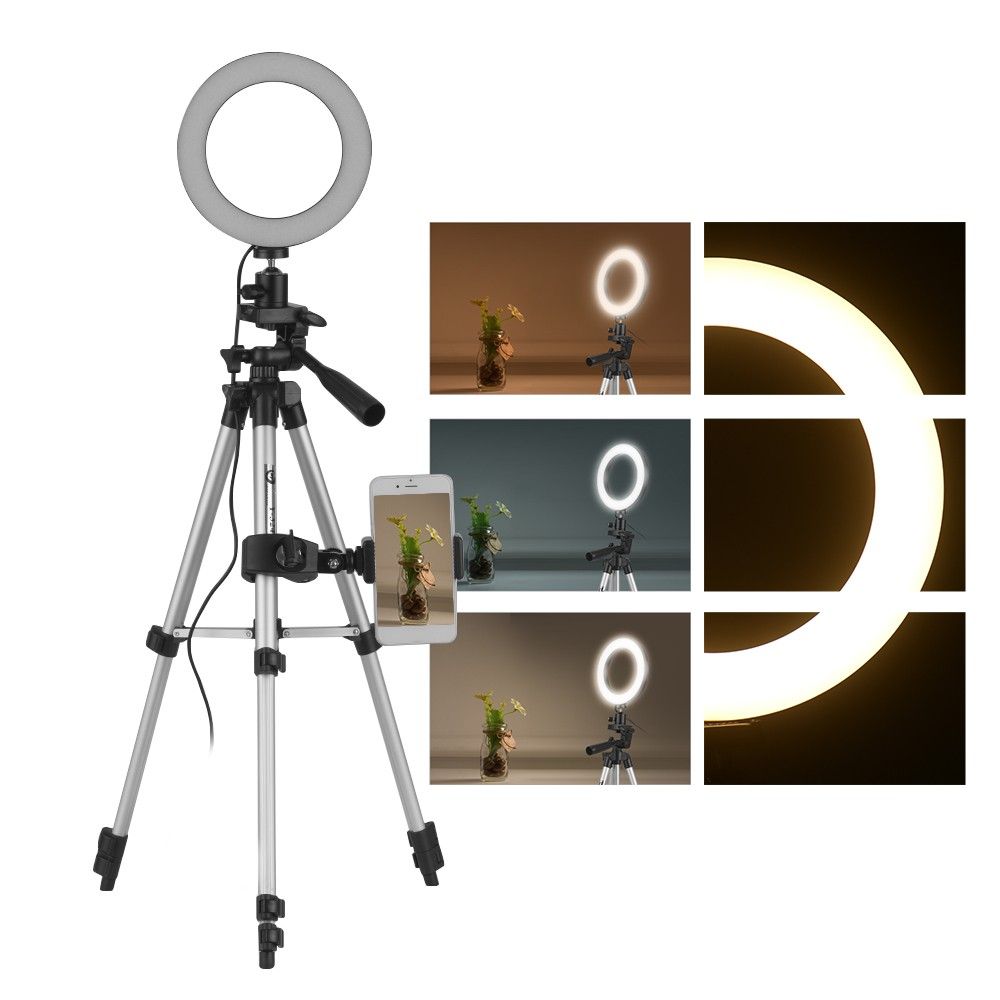 2021 6Inch Dimmable LED Desktop Ring Light With Tripod Stand Phone