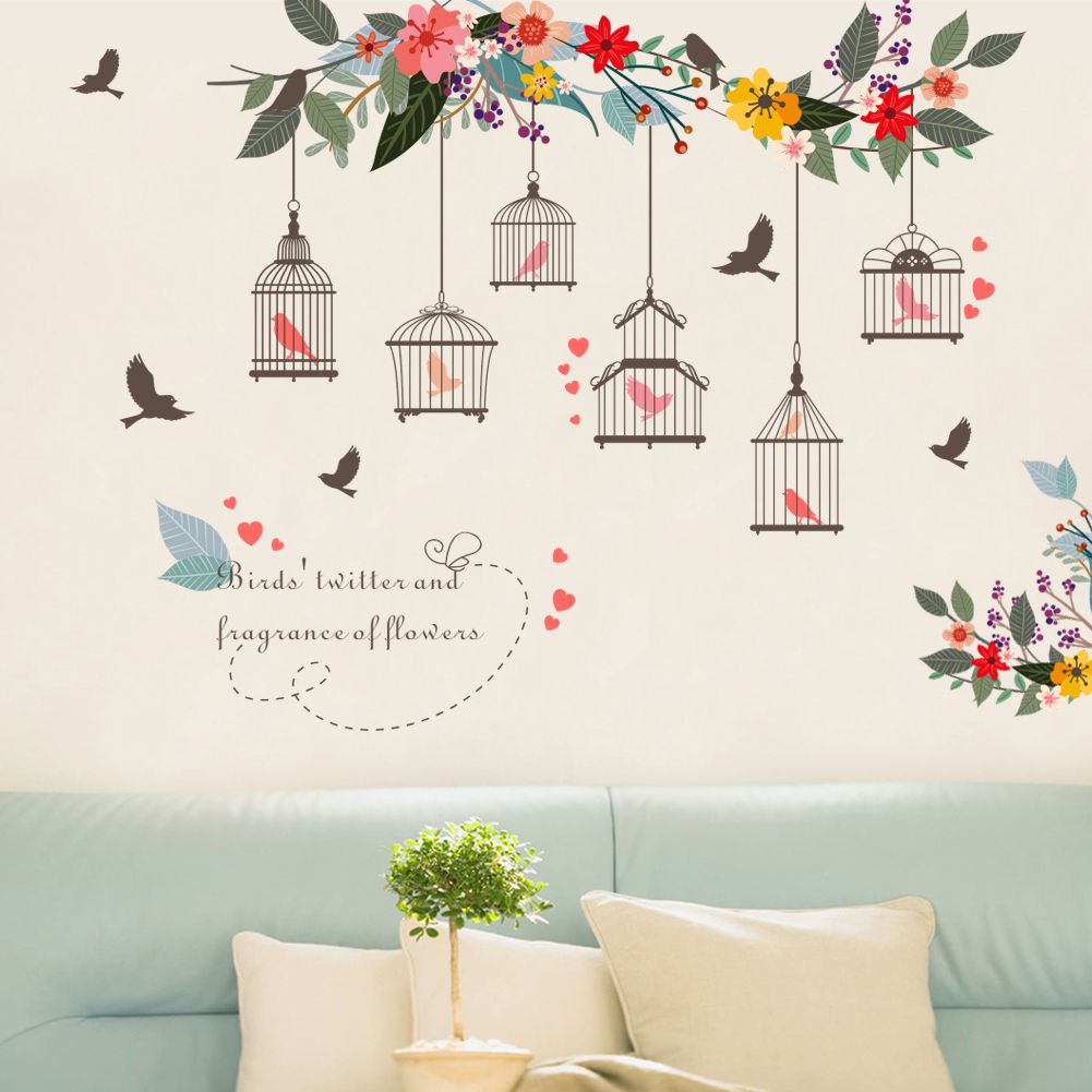 Flowers Birds Wall Decor Birdcage Stickers For Kids Room Flowers Birds Wall Decor Birdcage Stickers For Kids Room Bedroom Home Diy Cartoon Poster Mural Wallpaper Decals Art