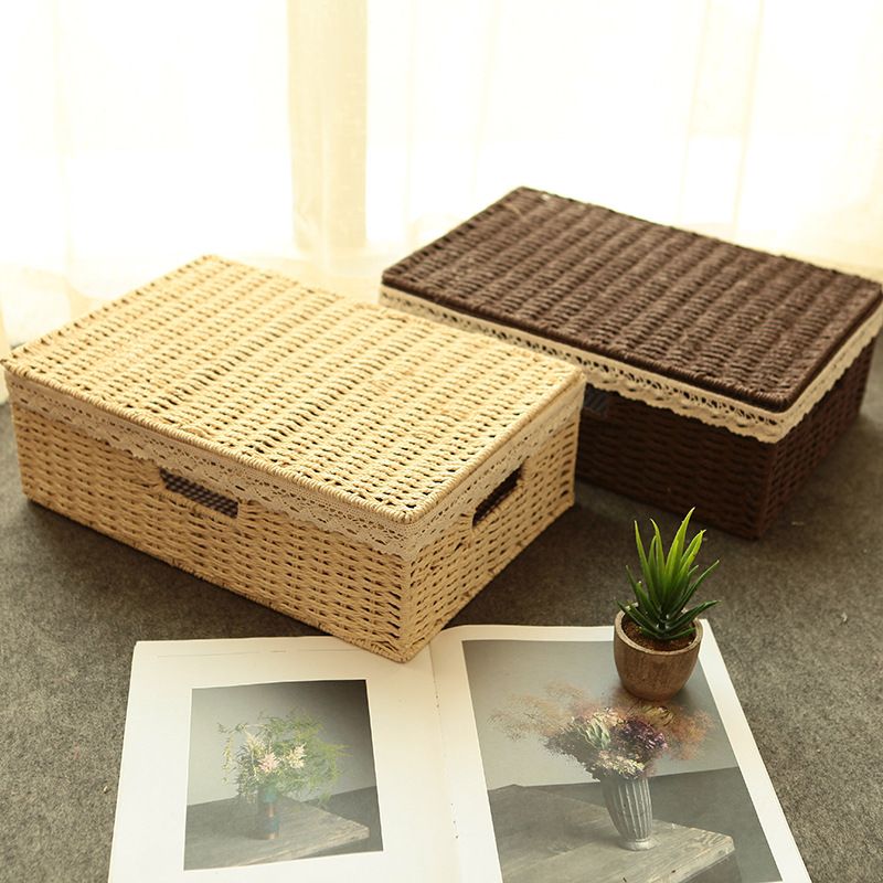 2019 Paper Rope Woven Storage Box With Lid Handmade Lace Household 2019 Paper Rope Woven Storage Box With Lid Handmade Lace Household Sundries Finishing Container Clothes Organizer Mx01171843 From Gyposphila