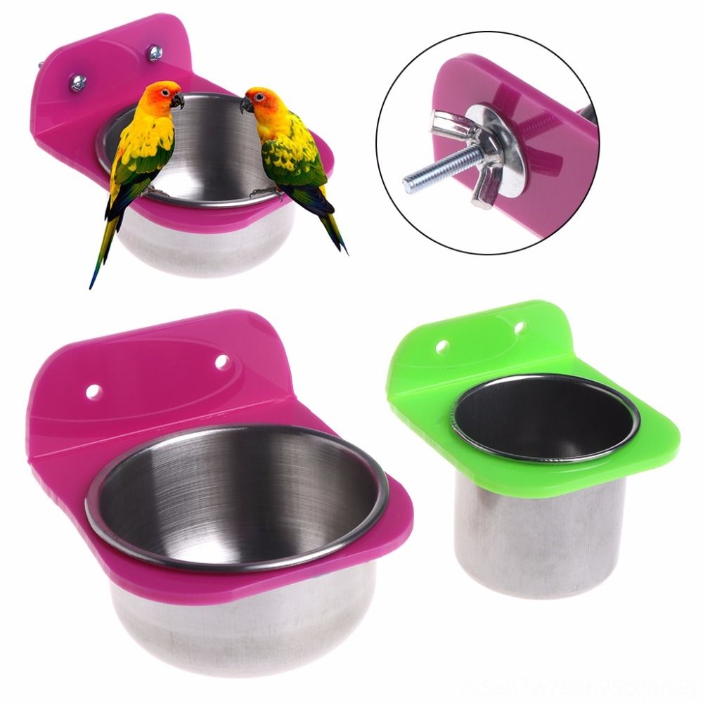 2021 Bird Parrot Feeder Stainless Steel Food Water Feeding Bowl Container Supplies Pet Supplies