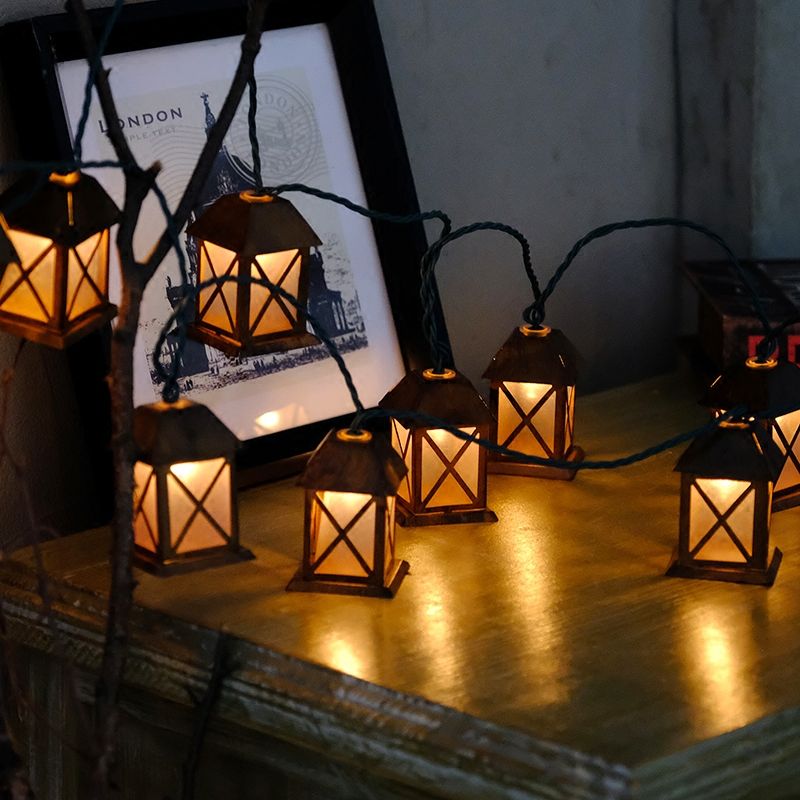 40 Led Fairy Retro House Lantern Battery Operated String Lights 6m Decoration For Garland New Year Guilande Luces Navidad