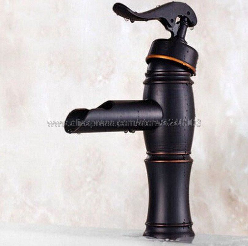 Oil Rubbed Bronze Waterfall Bathroom Vanity Vessel Sinks Mixer Bathroom Basin Sink Faucet Tap Cold And Hot Water Tap Khg012