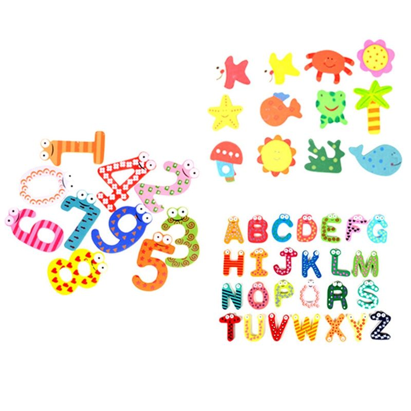 12 10 24 Pcs Wooden Fridge Magnet Colorful Wooden Cartoon Alphabet And Number Funny Magnets Letters Fridge Stickers