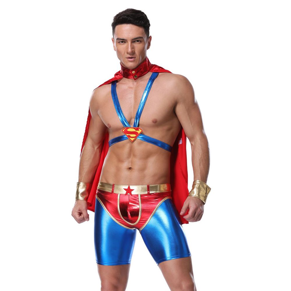 New Supermen Costume Cool Men Clubwear Halloween Cosplay Fancy Adult Set Hot Night Party For Gay