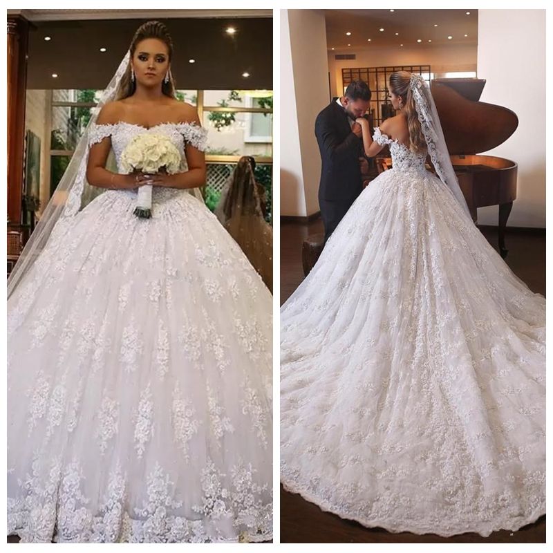 compre fuera del hombro apliques de encaje princesa vestidos de