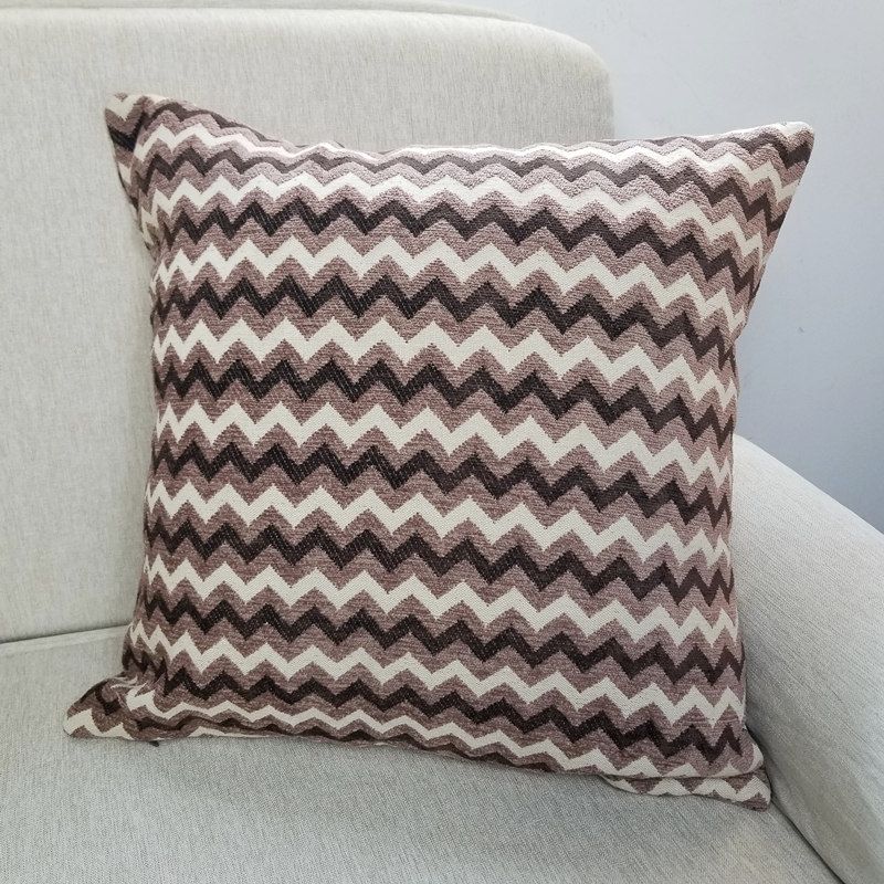 Modern Geometric Brown Zigzag Design Chenille Woven
