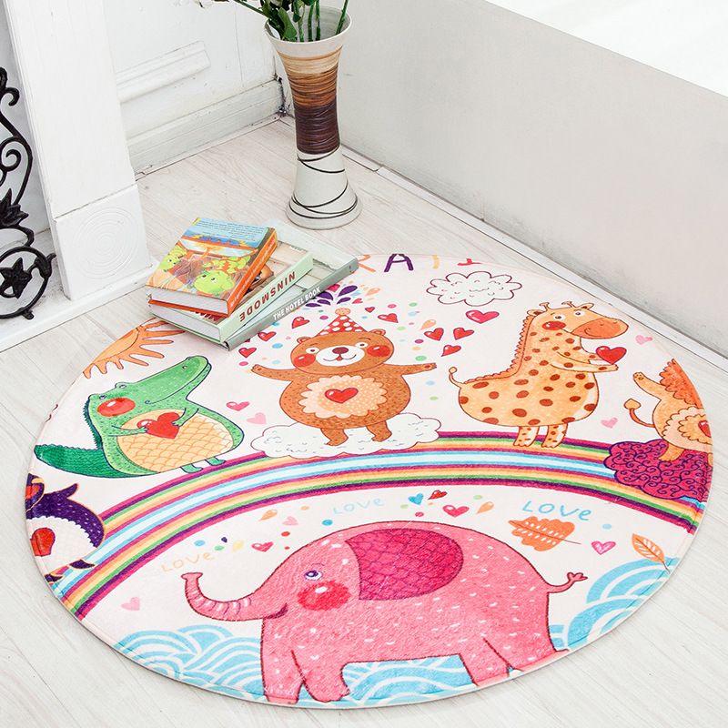 Cartoon Animal Round Area Rug For Kids Room Children Bedroom Fresh Style Non Slip Living Carpet Computer Chair Floor Mat