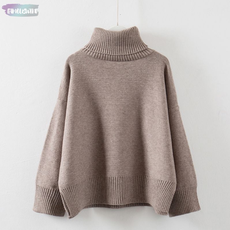 Sweater Ladies Thick Autumn Winter Long Turtleneck Slit Pullovers Casual Women