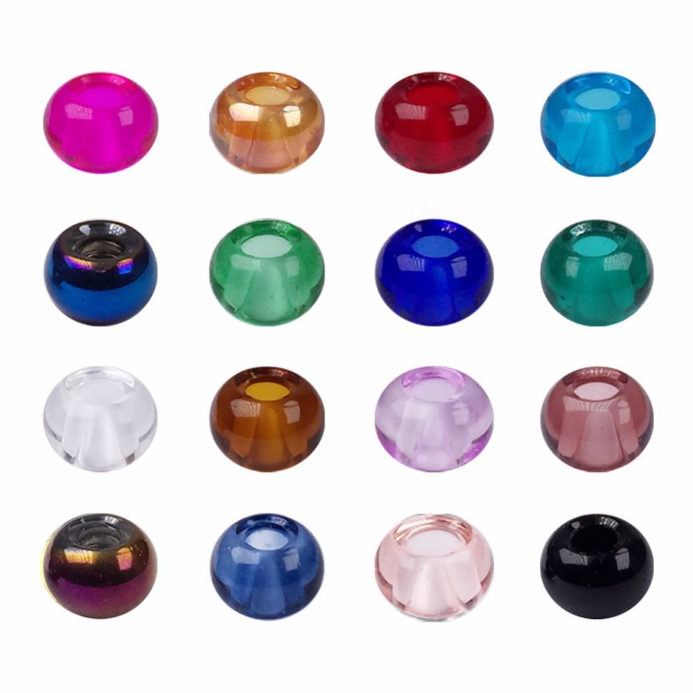 100 Colorful Glass European Beads No Core Large Hole Loose Charms Rondelle 15mm