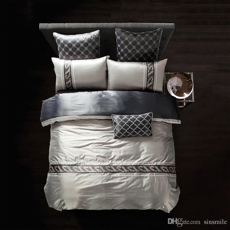 Whole Svetanya Luxury Bamboo Fiber Silk Bedding Sets Silver Gray Whole Svetanya Luxury Bamboo Fiber Silk Bedding Sets Silver Gray Slippery Soft Linens Queen King Size Duvet Cover Bedsheet Pillowcases