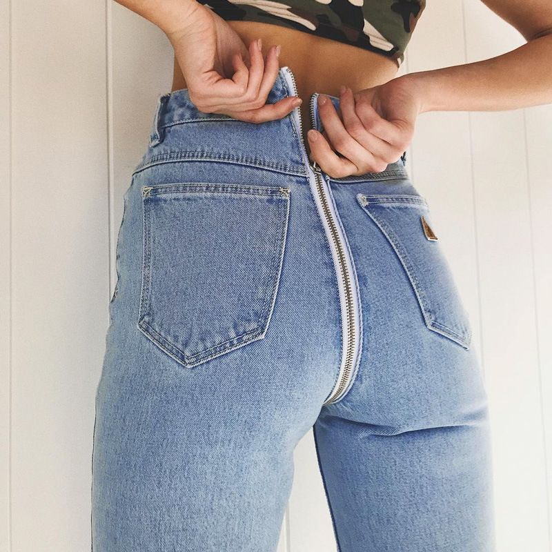 2020 Hot Sale Trendy Open Crotch Jeans Butt Zip Back Zipper Women Sexy ...