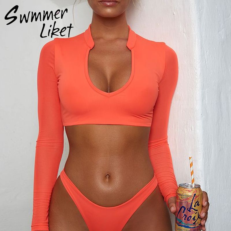 orange two piece bathing suit