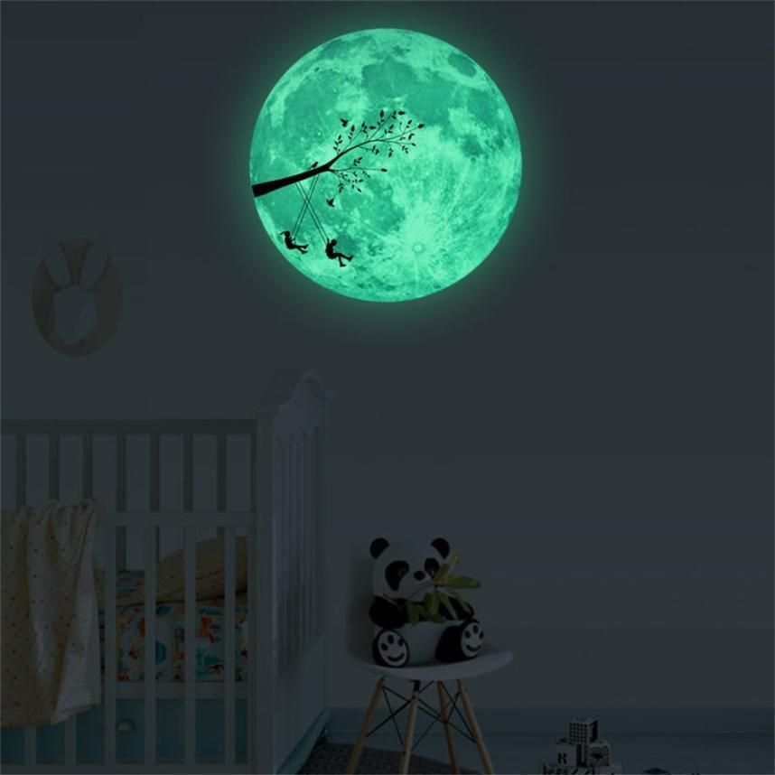 30cm 3d glow star moon wall stickers for kids rooms decal baby