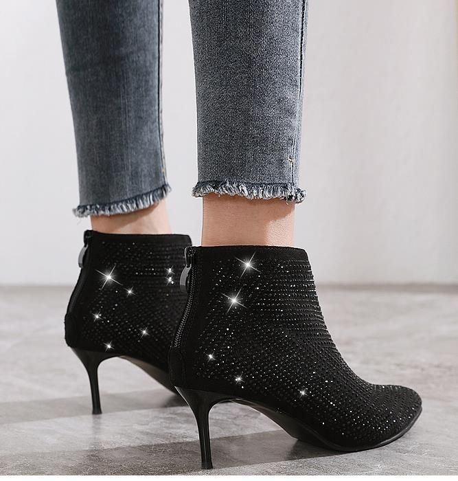 black booties with silver dots