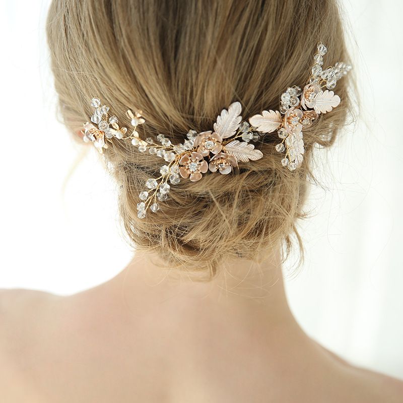 Boho Hand Wired Bridal Hair Comb Pin Set Gold Floral Women Ceremony