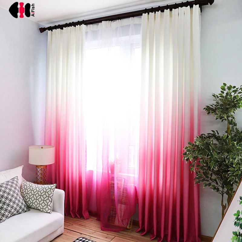 2019 Rainbow Colorful Terylene Gradient Curtains Voile Cotton
