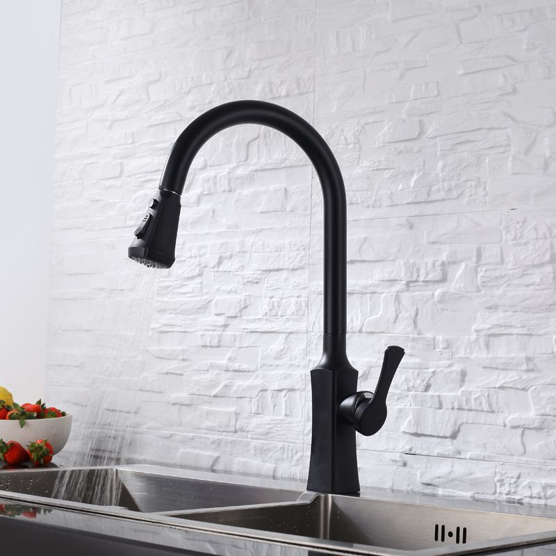 Olmey Bright Black Kitchen Pull Down Sink Faucets With Flexible