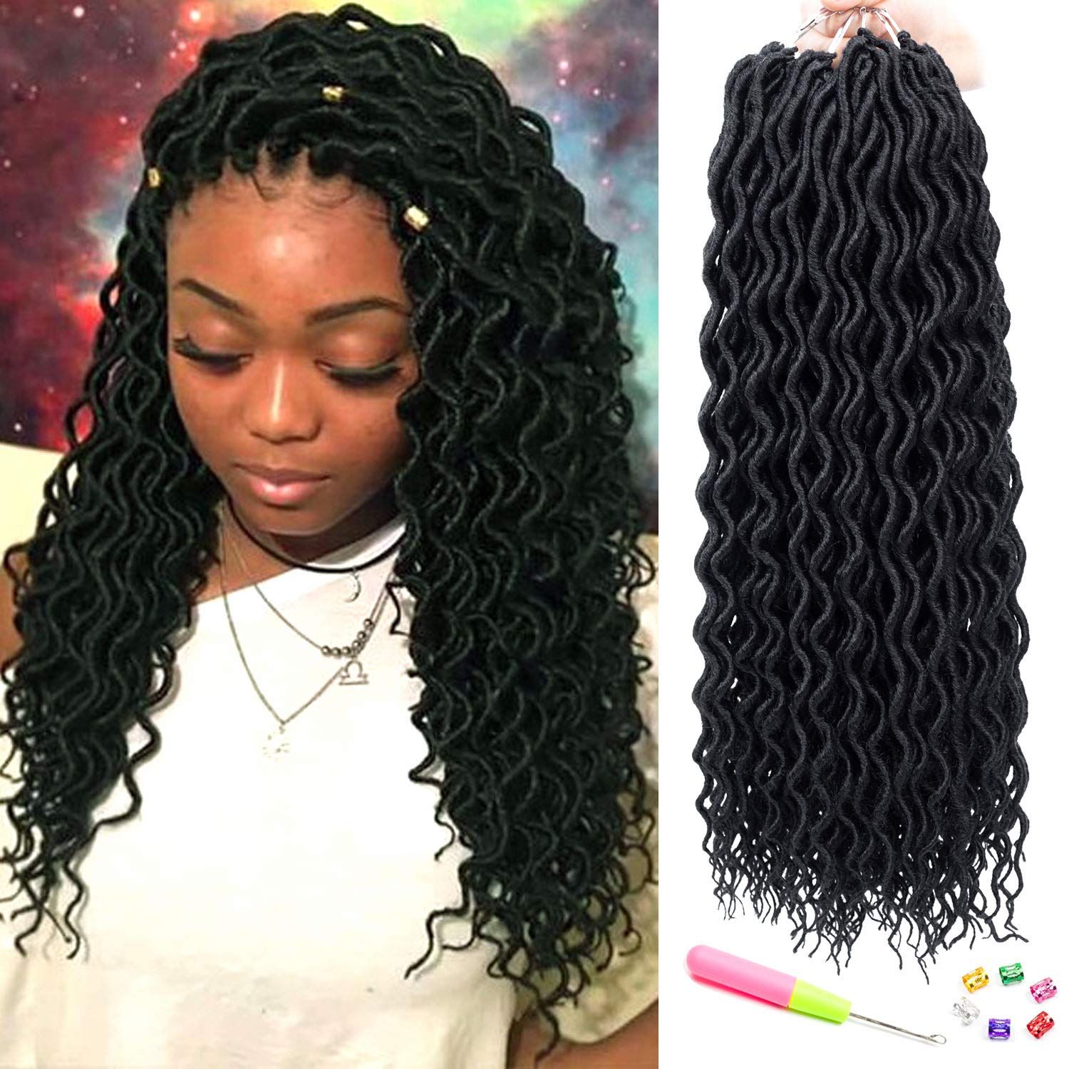 hot! 3packs faux locs crochet hair curly goddess locs braiding hair deep  wave crochet locs synthetic twist hair extensions (18in-24stands)