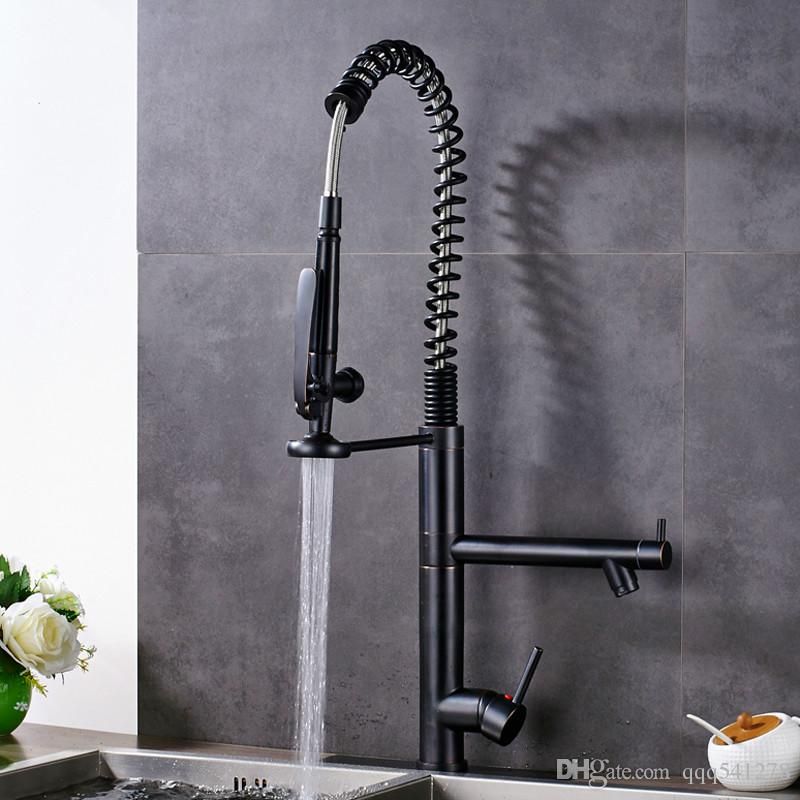 Pre Rinse Kitchen Sink Faucet Spring Pull Down Dual Spout Hot And Cold Water Mixers Swivel Side Handsfree Sprayer