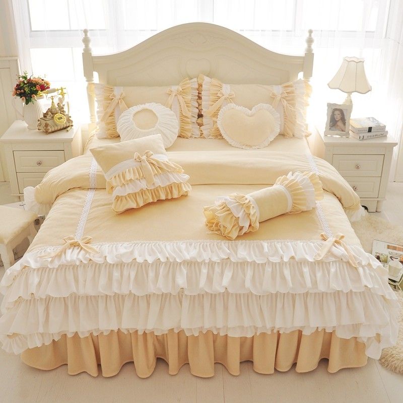 Thick Fleece Korean Style Girls Bedding Set King Queen Twin Size Thick Fleece Korean Style Girls Bedding Set King Queen Twin Size Pink Yellow Purple Bed Duvet Cover Skirt Gifts Comforters Boys