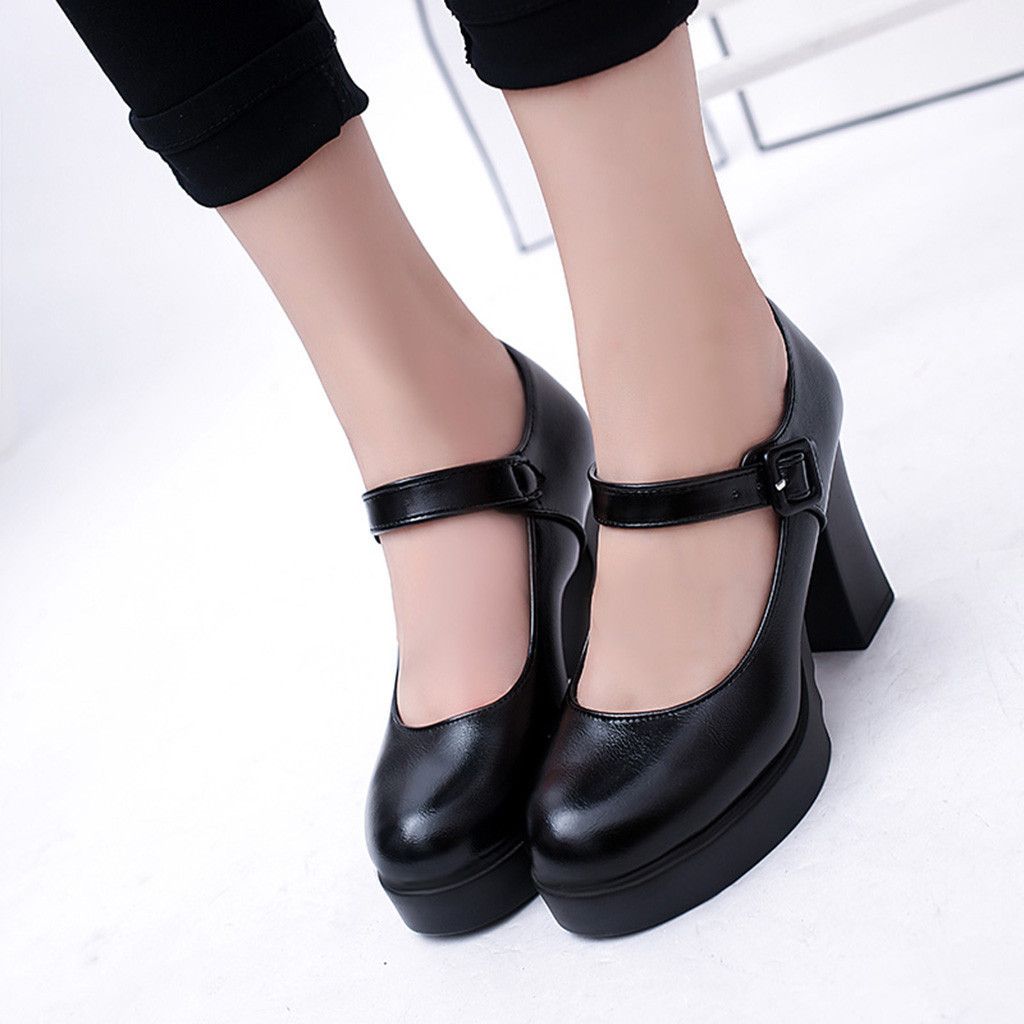 New Fashion Women Shoes Medium Heel Ankle Strap Pumps 