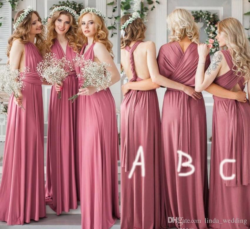 Dusky Pink Bridesmaid Dresses A Line Chiffon Boho Summer Country Garden