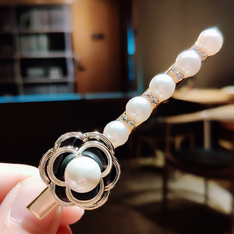 Women Girls White Black Camellia Hair Clip Flower Barrettes