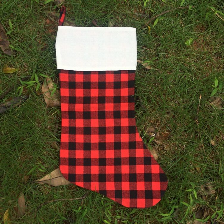 Plaid Personalized Stockings Cotton Buffalo Flannel Stockings Christmas Decor Poly Sublimation