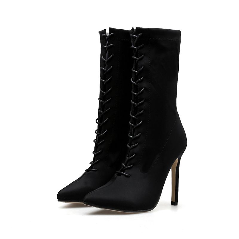 Fiesta Europa Sexy Zapatos De Altos Elástico Botines Cordones Tacón 2018 Marca Mujeres Fino Con Tejido Moda Tacones Sandalias Mujer PXiZuTOk