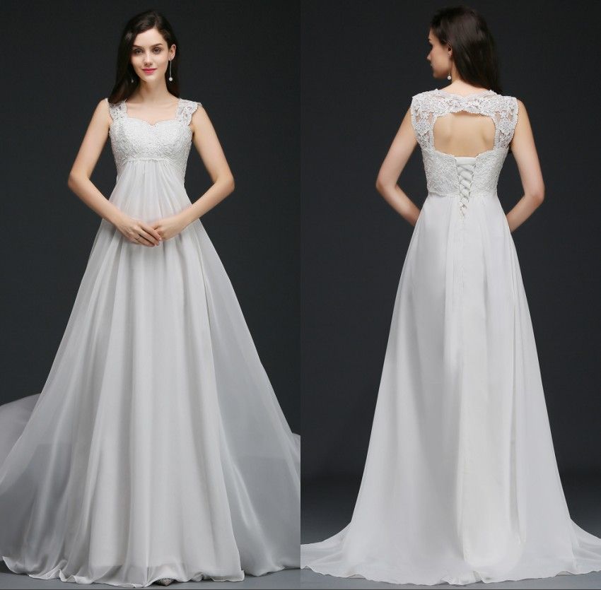Discount Cheap Long Chiffon Wedding Dresses Lace Top Elegant A Line