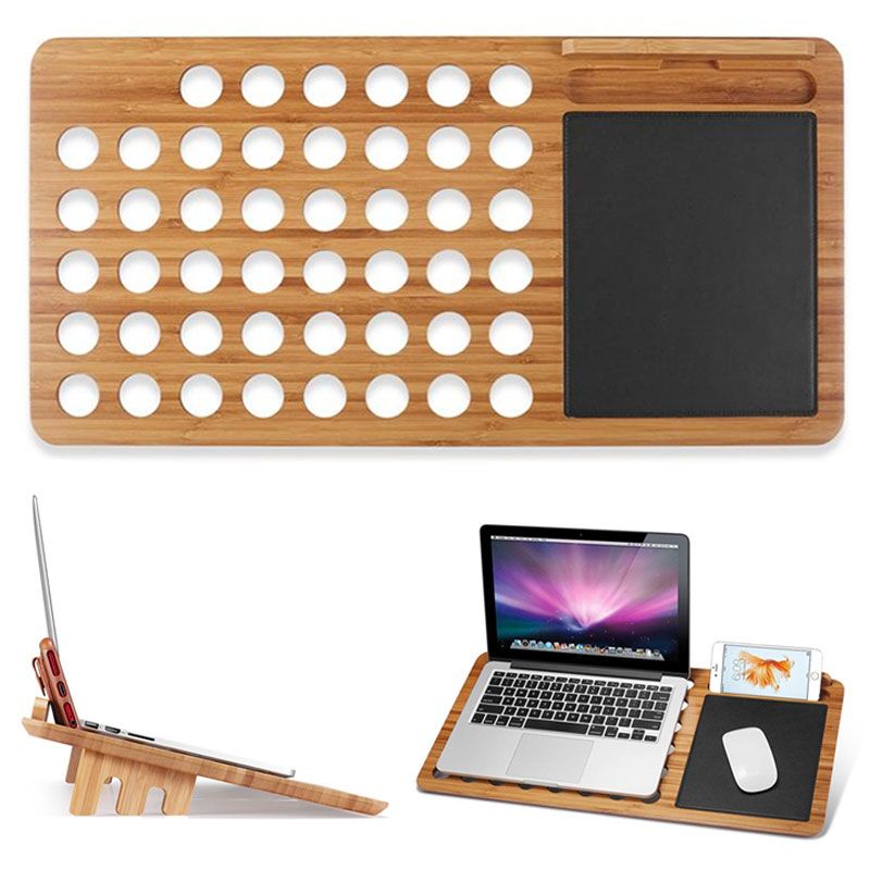 Premium Bamboo Lap Desk Laptop Stand Board Slate 13 Inch 15 For Macbook Notebook Computer Tablet Built In Mouse Pad