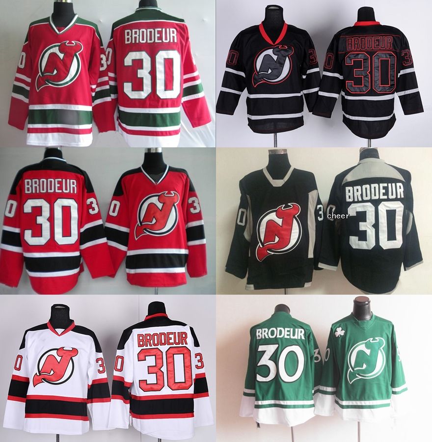 2019 2016 Mens NJ New Jersey Devils 30 Brodeur Red Black White Green