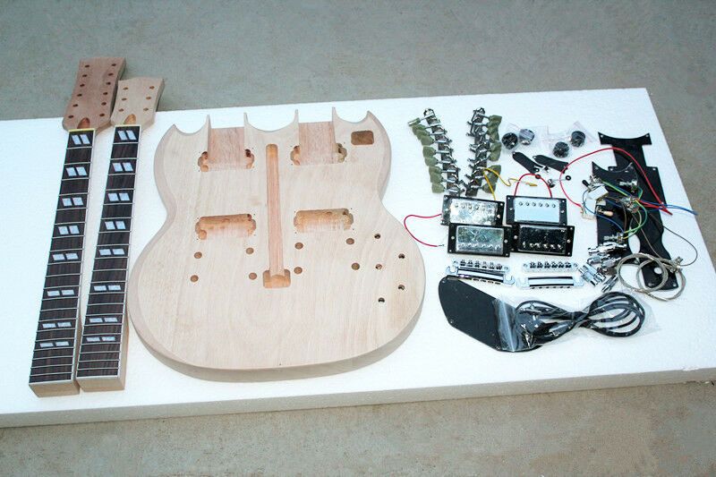 2021 DIY SG Electric Double Neck Guitar Kit Solid Mahogany Body & Neck