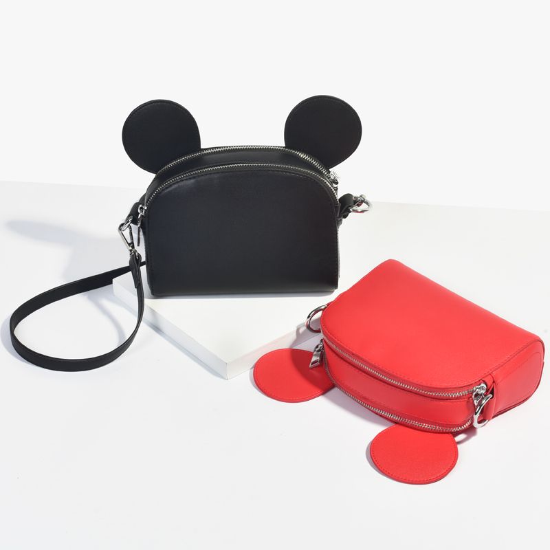 Cartoon Mouse Ear Shape Women Messenger Bag Girls Small Mini Leather Crossbody Bag Brand Design Black Handbag Lady Purse Handbag - 