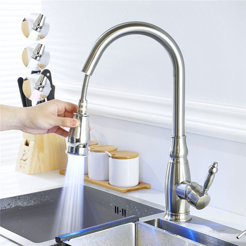 2019 Led Pull Out Kitchen Faucet Nickel Kitchen Sink Mixer Tap 360