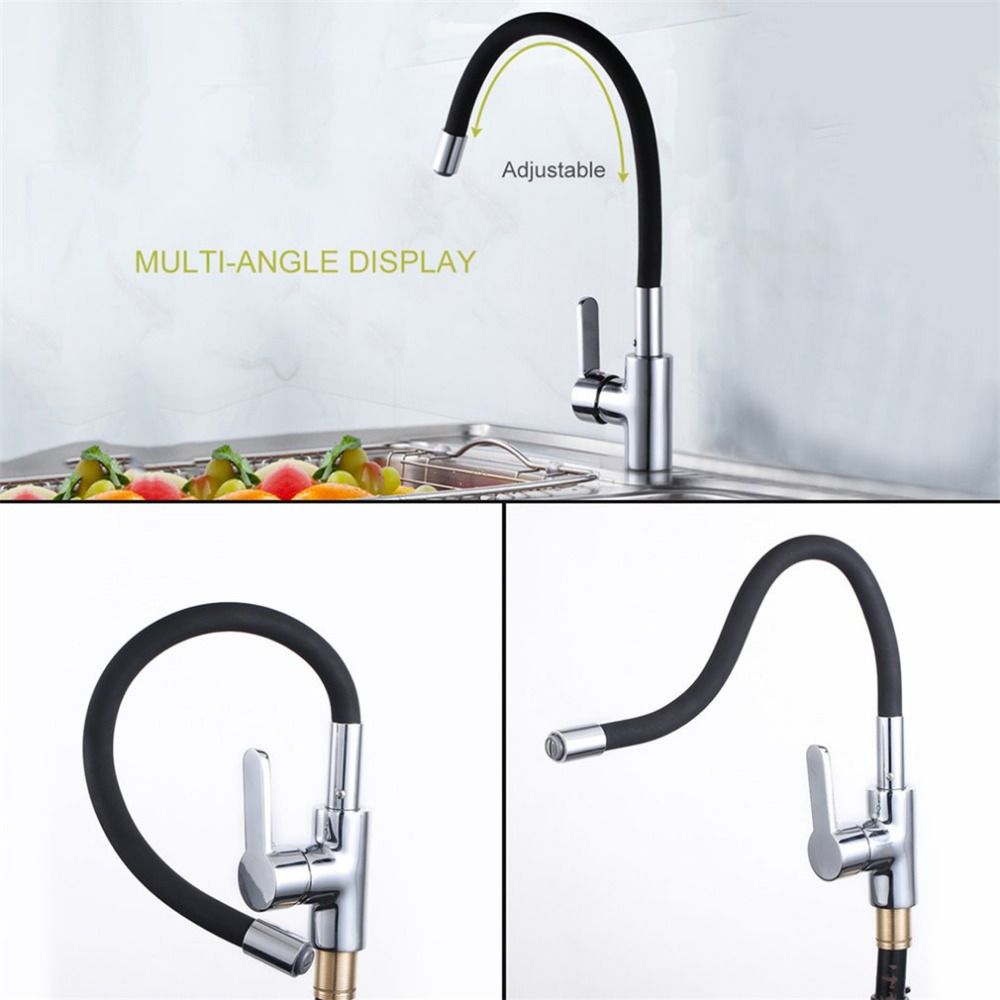 Modern Design Chrome Brass Finished 360 Degree Twist Kitchen Mixer Universal Faucet Single Handle Black Pull Down