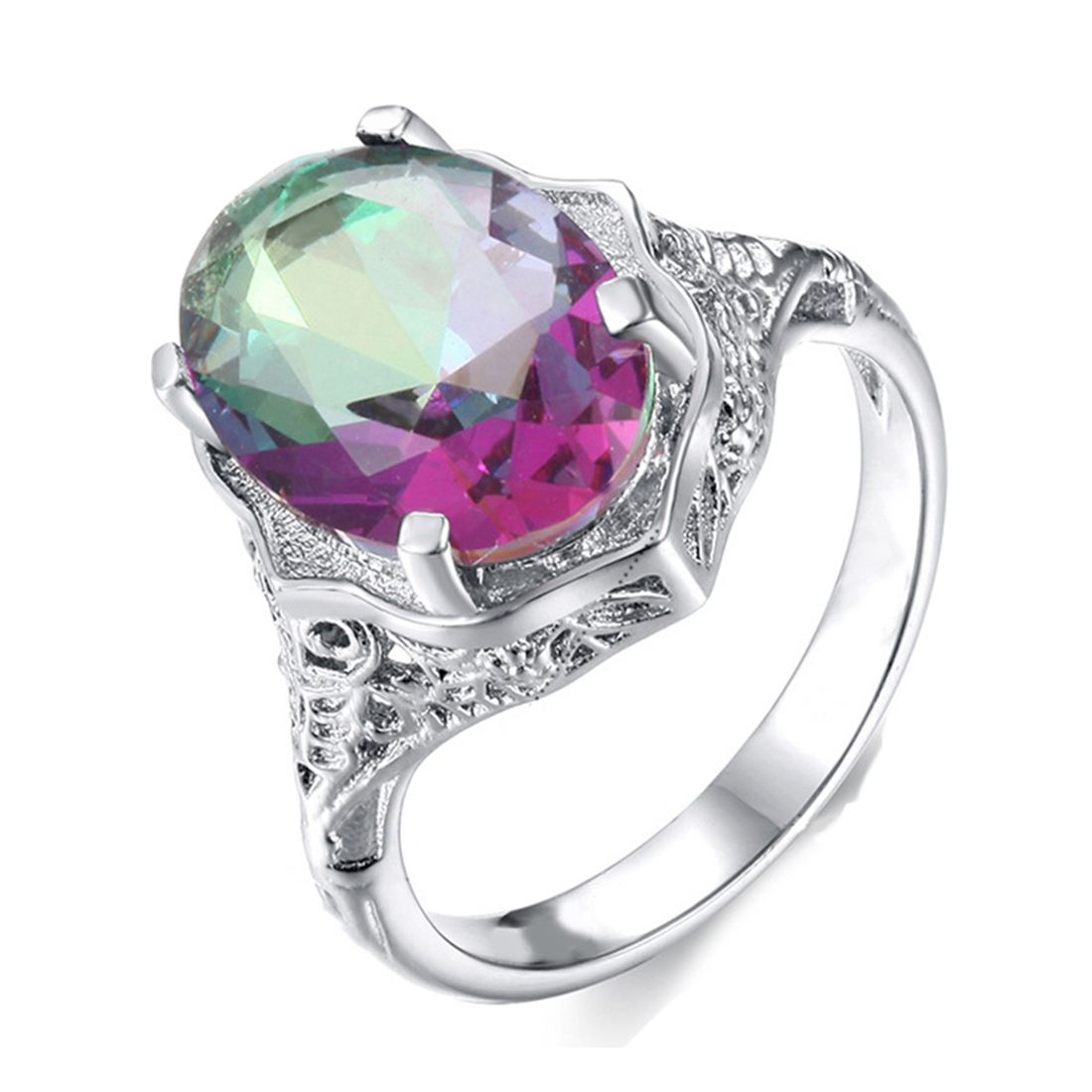 2019 Mode Vintage Argent Grand Coloré Cz Zircon Pierre Pour Femmes Engagemnet Anneaux De Mariage Bijoux Cadeaux