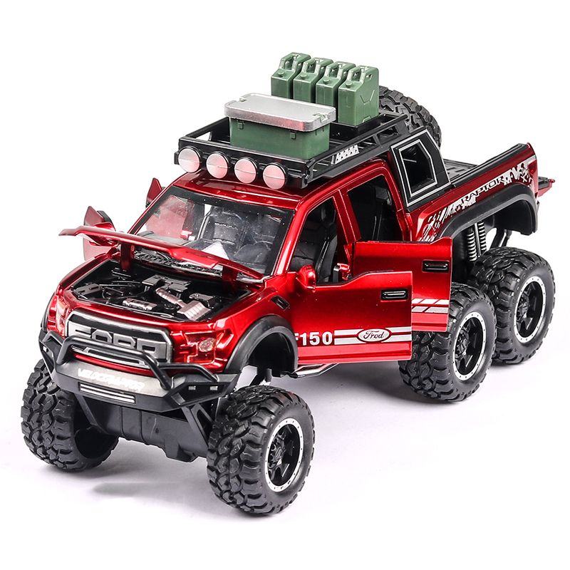 132 Diecast Ford F150 Raptor Pickup Alloy Truck Car Model Pull Back Vehicle Model Collection Soundlight Cars Toys For Children Cj191212