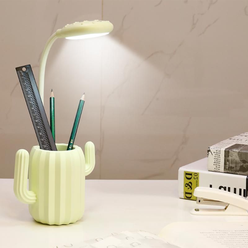 Creative Multiuse 13led Cactus Desk Lamp Students Usb Charging Touch Table Light With Pen Storage Holder