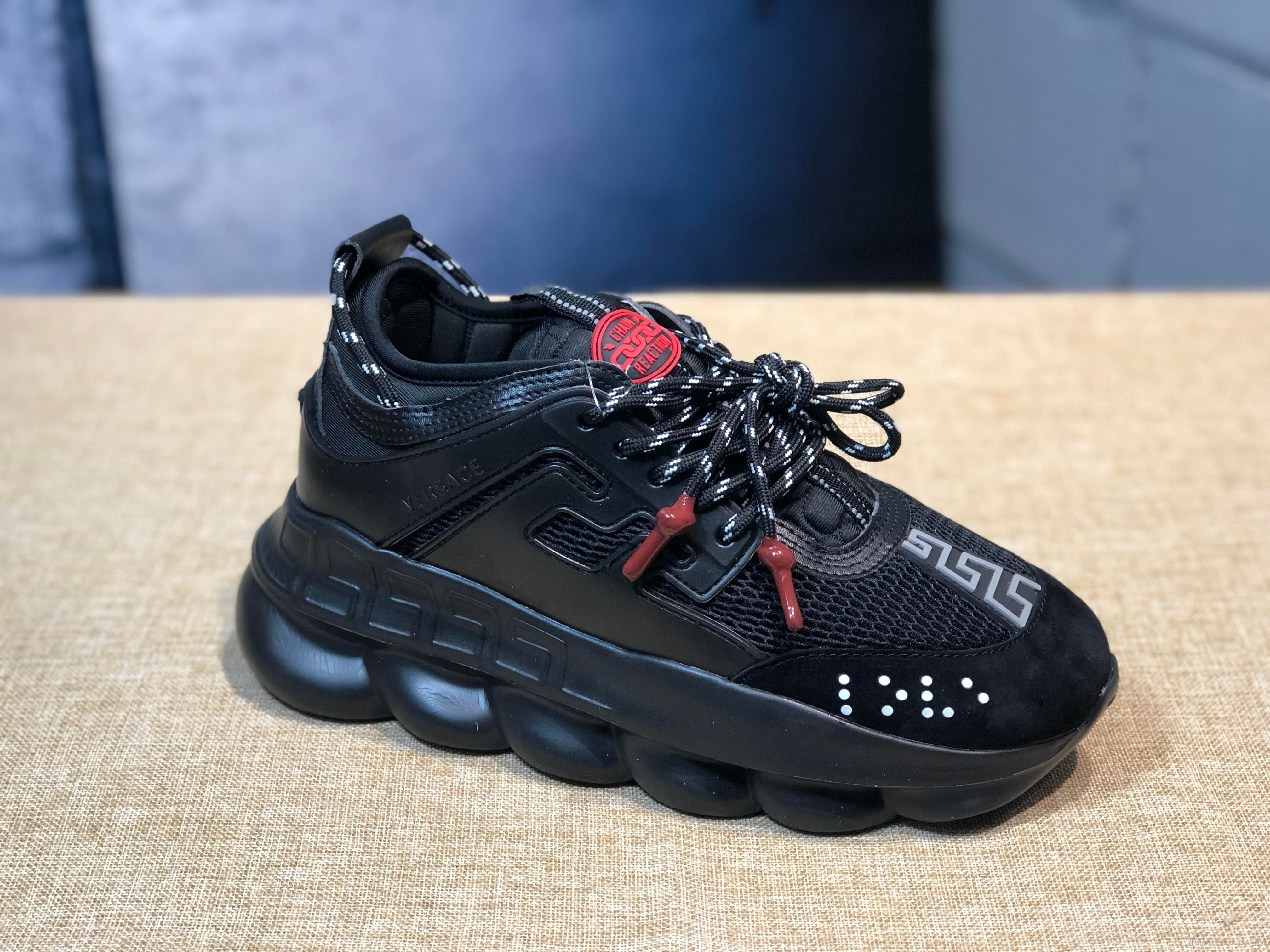 2019 Luxury Chain Reaction Sneaker Designer Trainers Chain Men Women All Black White Chain 